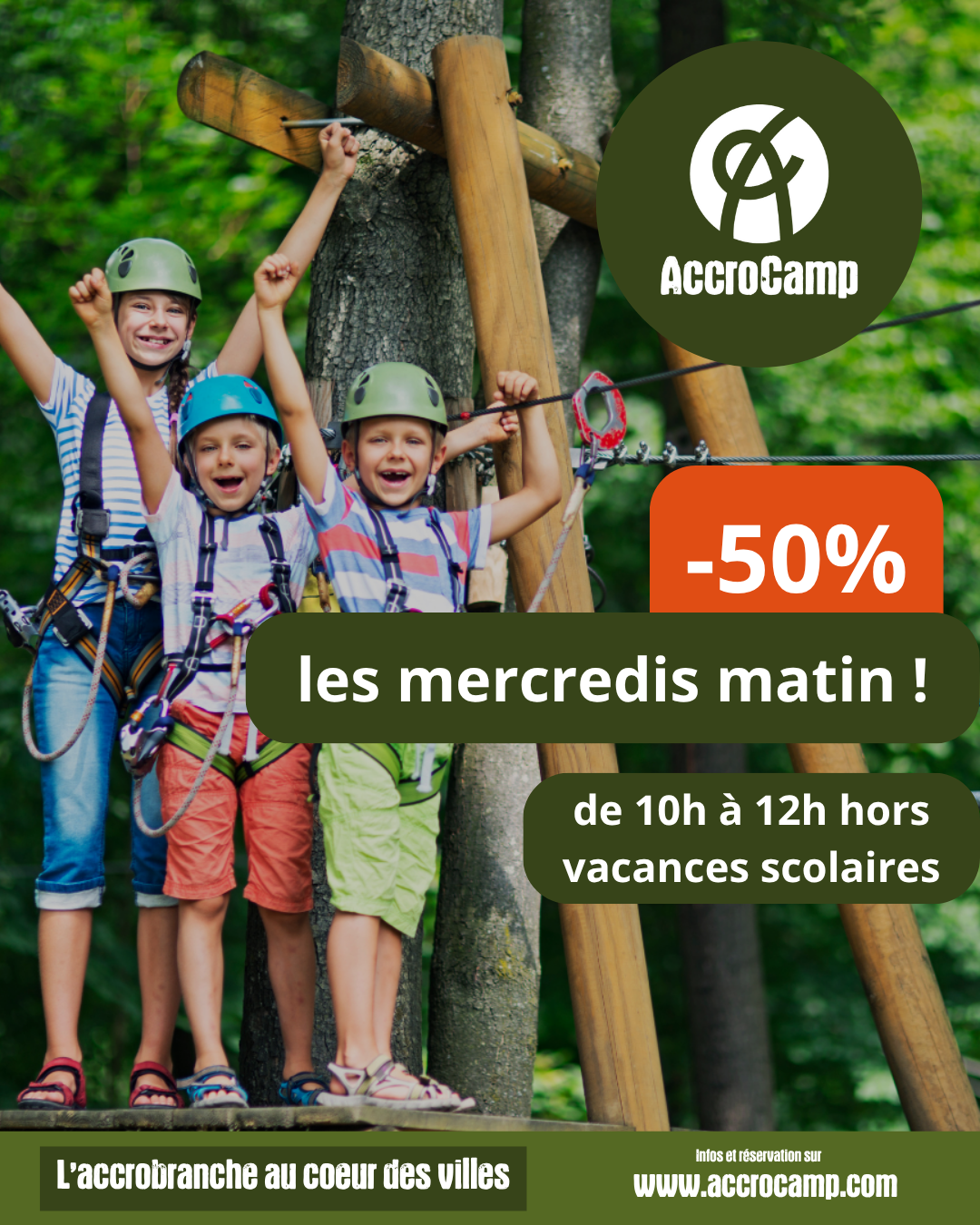 50% de réduction sur l'accrobranche les mercredis matins